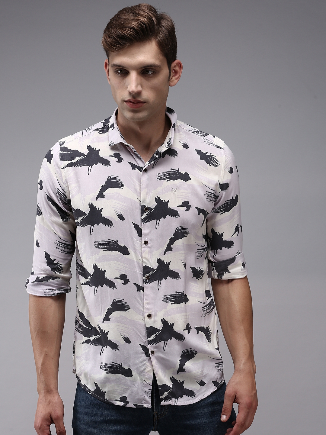 Showoff | SHOWOFF Men Lavender Printed Spread Collar Full Sleeves Casual Shirt 1