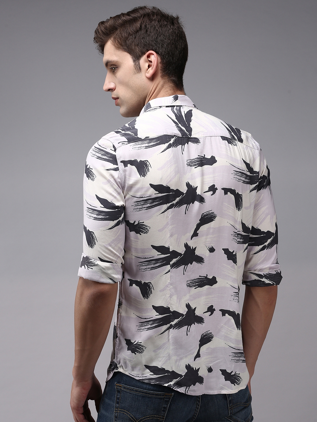 Showoff | SHOWOFF Men Lavender Printed Spread Collar Full Sleeves Casual Shirt 3