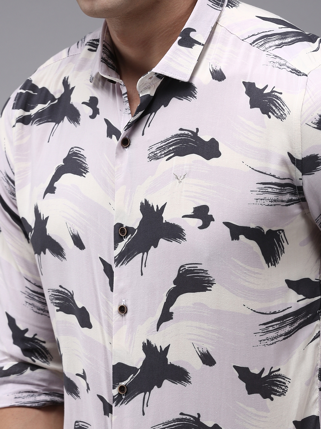 Showoff | SHOWOFF Men Lavender Printed Spread Collar Full Sleeves Casual Shirt 5
