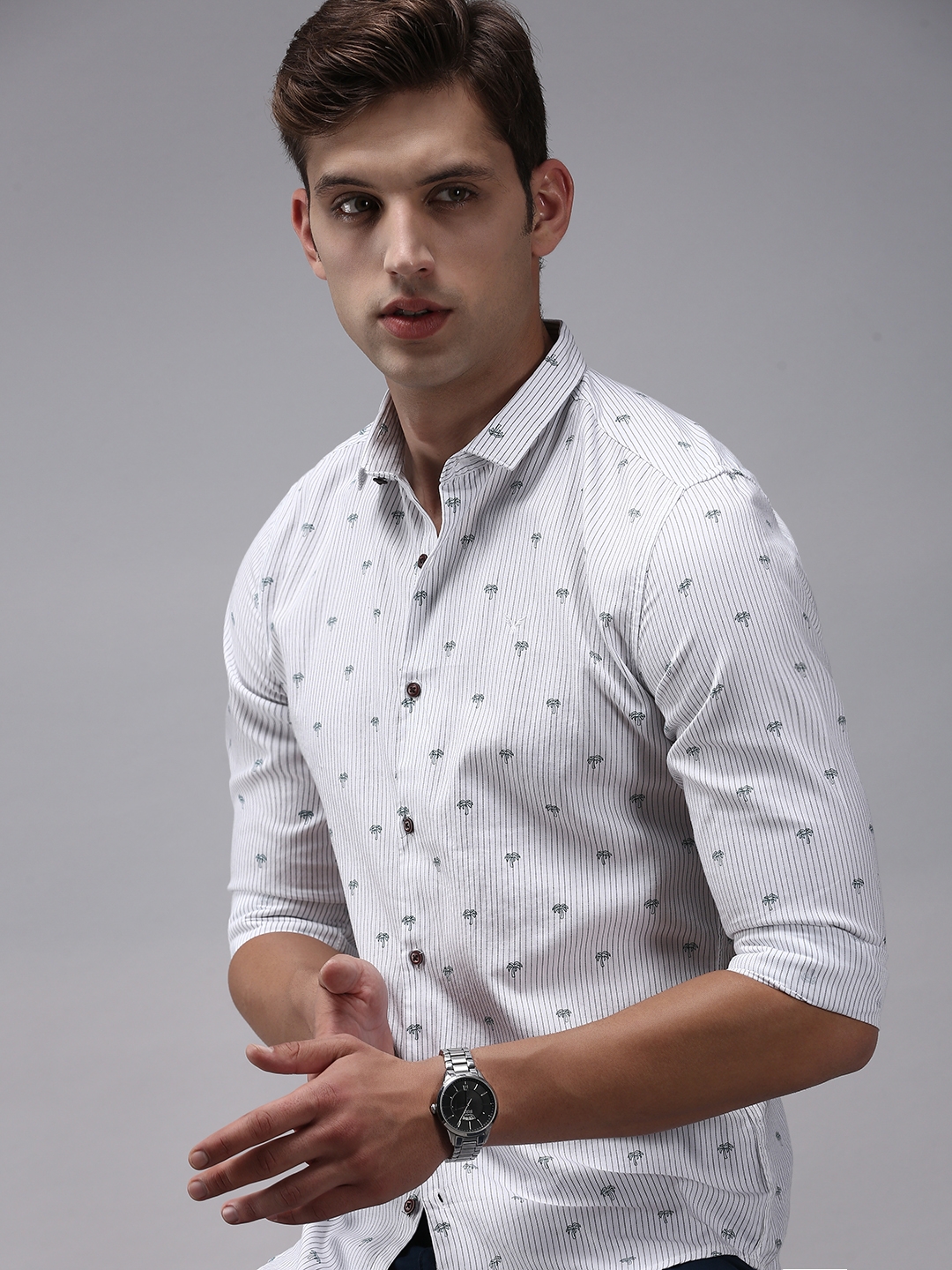 Showoff | SHOWOFF Men White Printed Spread Collar Full Sleeves Casual Shirt 0