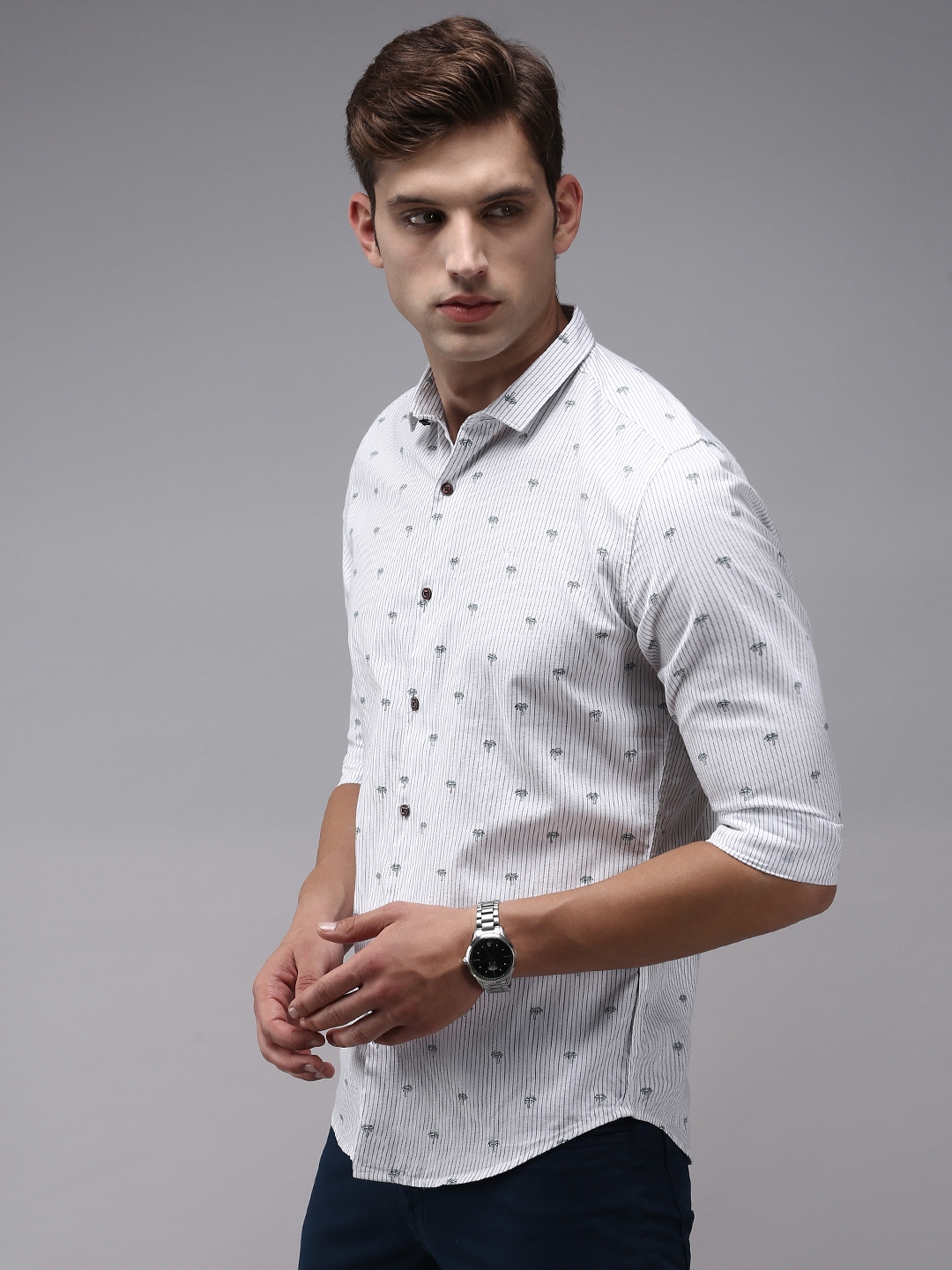 Showoff | SHOWOFF Men White Printed Spread Collar Full Sleeves Casual Shirt 2