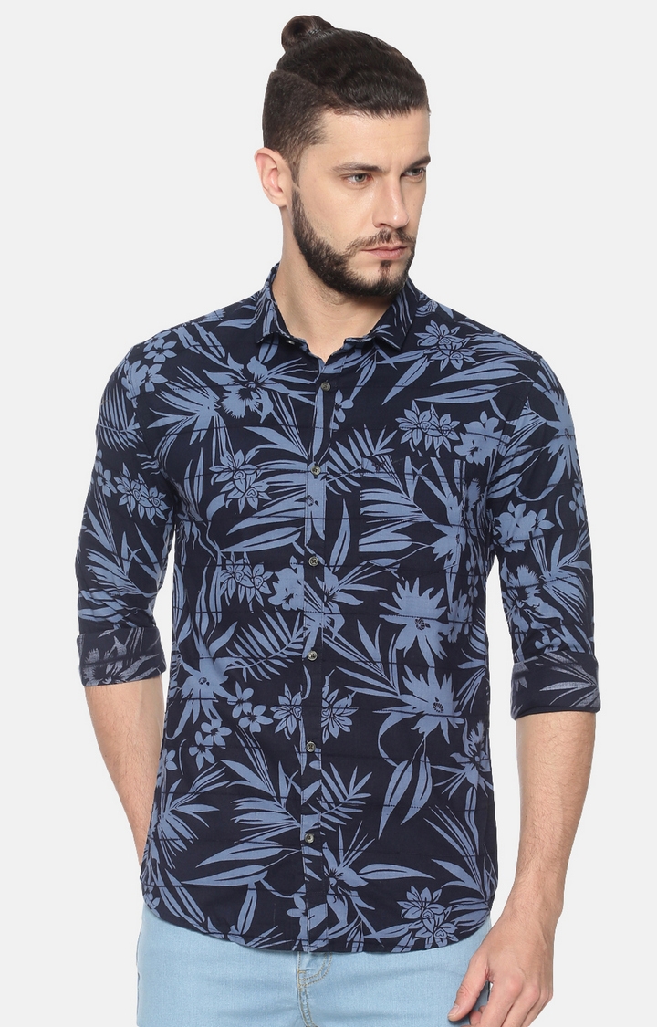 Showoff | SHOWOFF Men Blue Floral Classic Collar Full Sleeves Slim Fit Casual Shirt 0