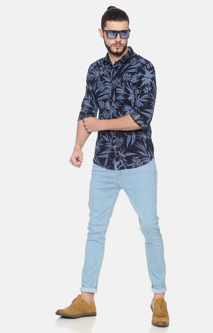 Showoff | SHOWOFF Men Blue Floral Classic Collar Full Sleeves Slim Fit Casual Shirt 1