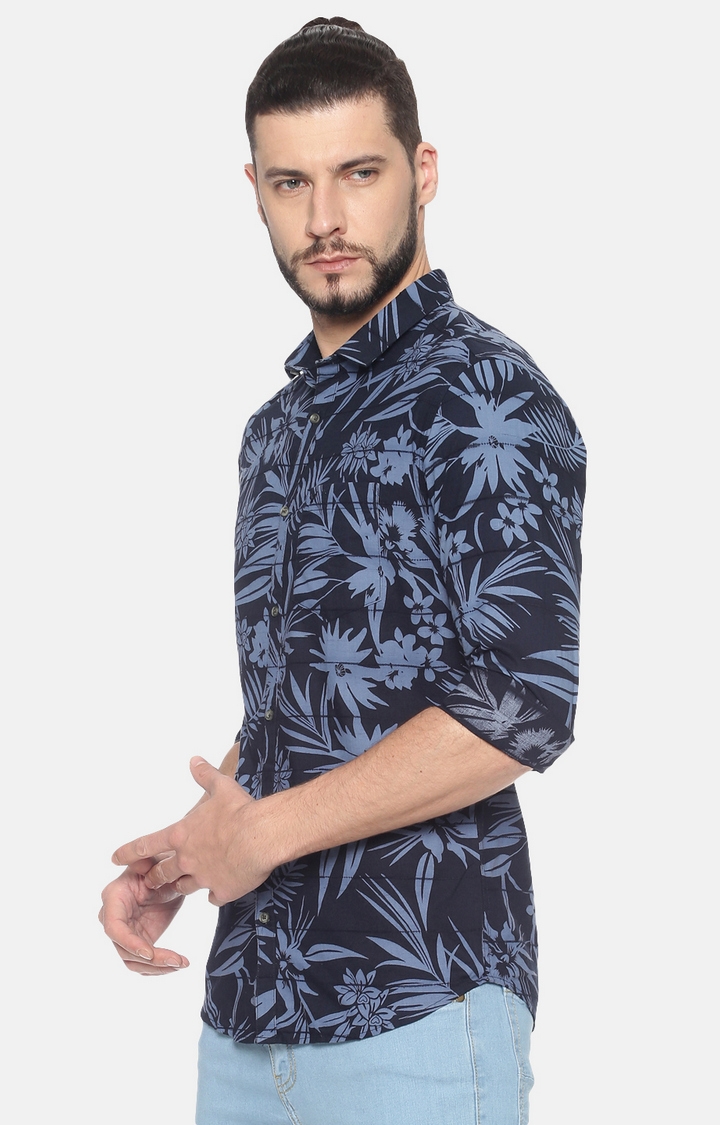Showoff | SHOWOFF Men Blue Floral Classic Collar Full Sleeves Slim Fit Casual Shirt 3