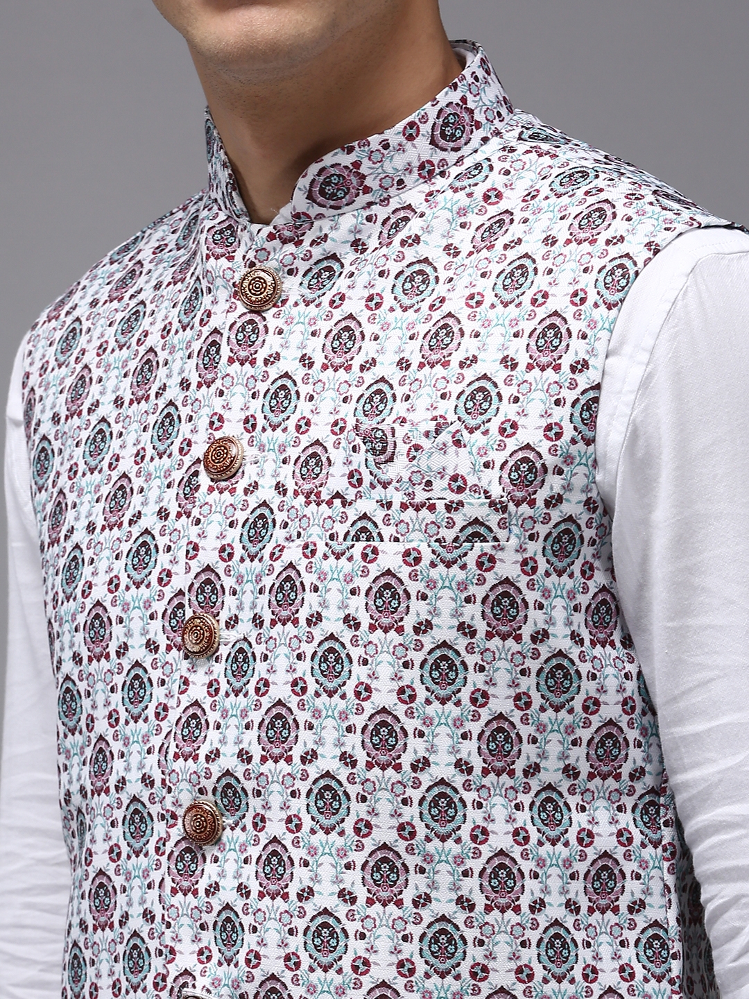 Showoff | SHOWOFF Men's Printed White Ethnic Nehru Jacket 5