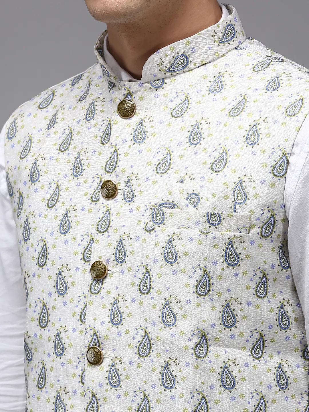 Showoff | SHOWOFF Men's Printed Cream Ethnic Nehru Jacket 5