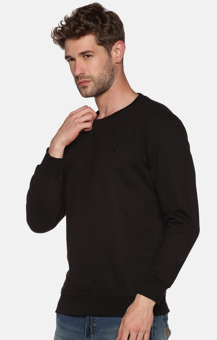 Showoff | SHOWOFF Men Black Solid Round Neck Full Sleeves Regular Fit Mid Length Sweatshirt 1