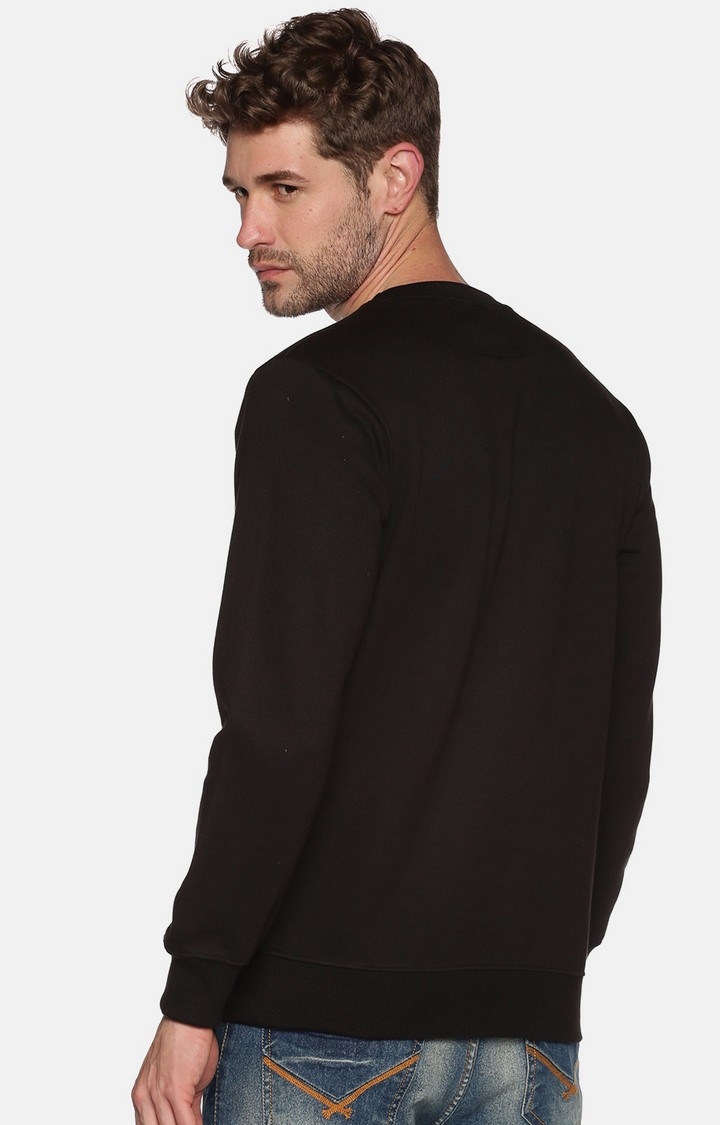 Showoff | SHOWOFF Men Black Solid Round Neck Full Sleeves Regular Fit Mid Length Sweatshirt 2