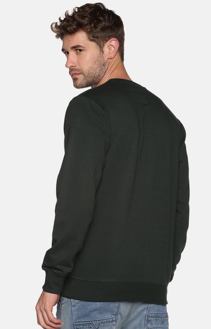 Showoff | SHOWOFF Men Green Solid Round Neck Full Sleeves Regular Fit Mid Length Sweatshirt 2