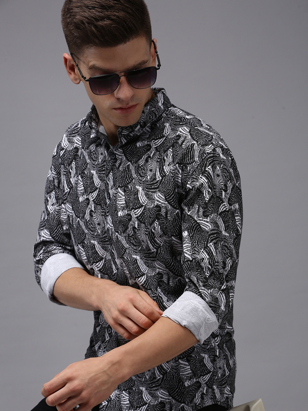 Showoff | SHOWOFF Men Black Printed Spread Collar Full Sleeves Casual Shirt 0
