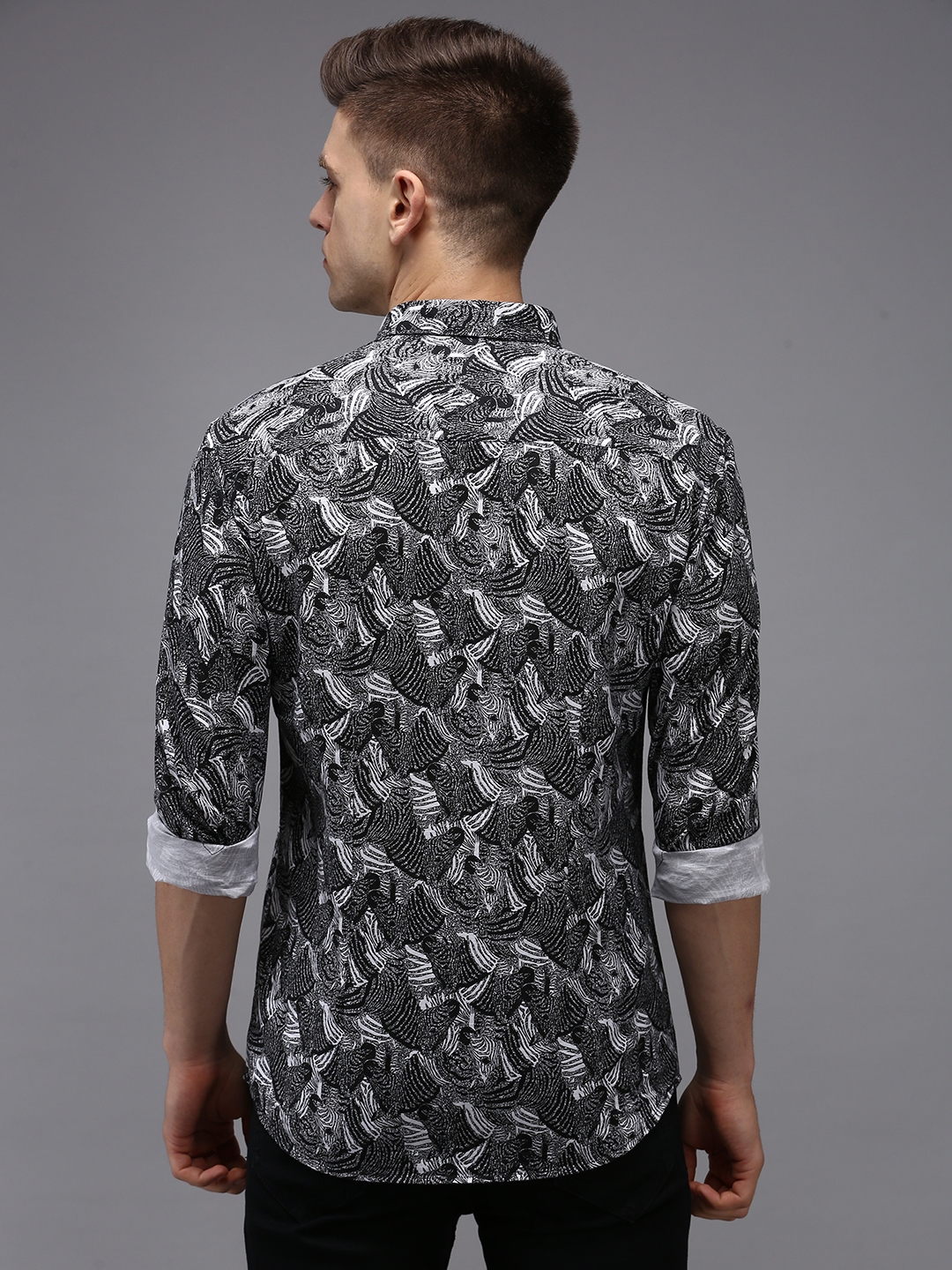Showoff | SHOWOFF Men Black Printed Spread Collar Full Sleeves Casual Shirt 3