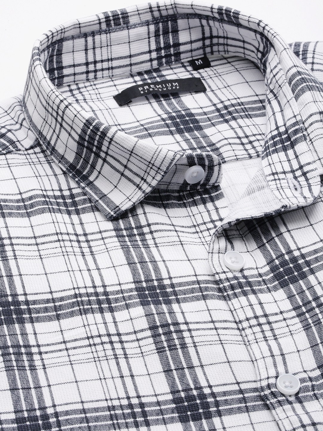 SHOWOFF Men White Checked Spread Collar Full Sleeves Casual Shirt