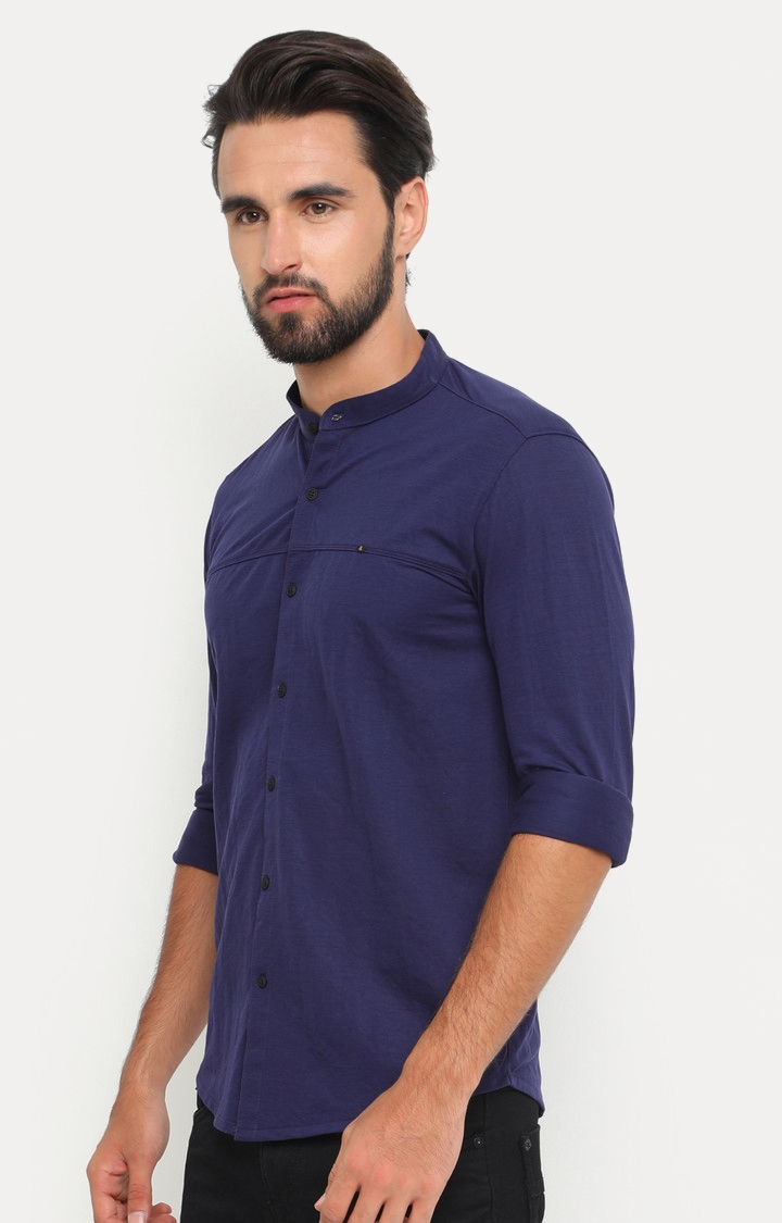 Showoff | SHOWOFF Men's Knitted Full Sleeve Slim Fit Solid Navy Casual Shirt 2