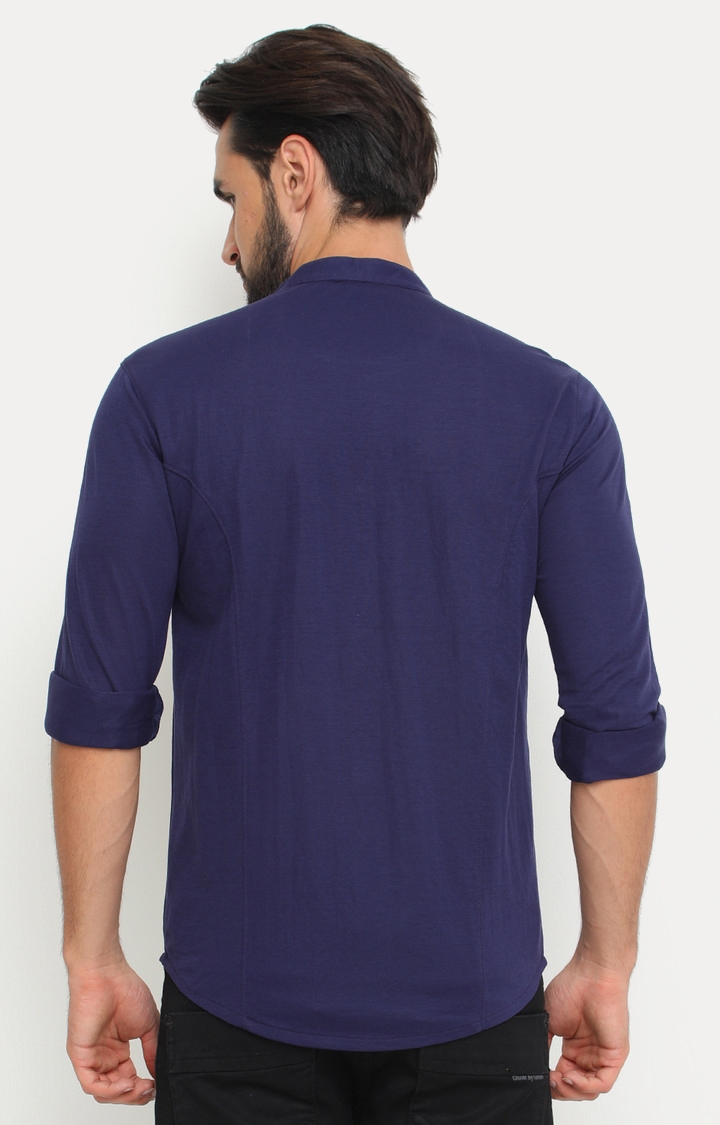 Showoff | SHOWOFF Men's Knitted Full Sleeve Slim Fit Solid Navy Casual Shirt 3