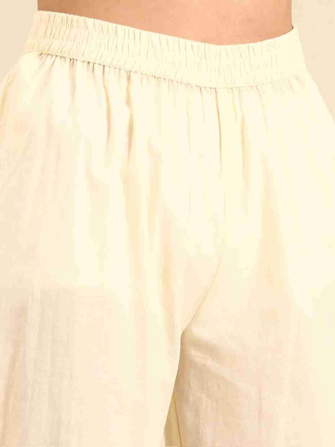 SHOWOFF Women Cream Printed Scoop Neck Three-Quarter Sleeves Ankle Length Anarkali Kurta Set