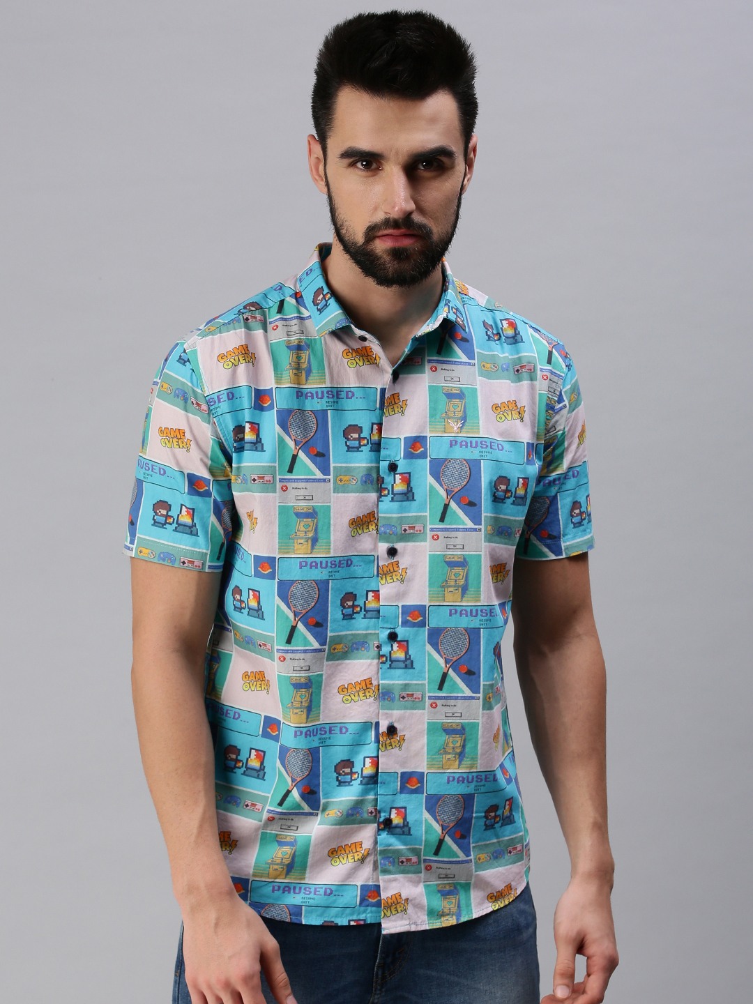 SHOWOFF Men Multi Printed Slim Collar Short Sleeves Casual Shirt