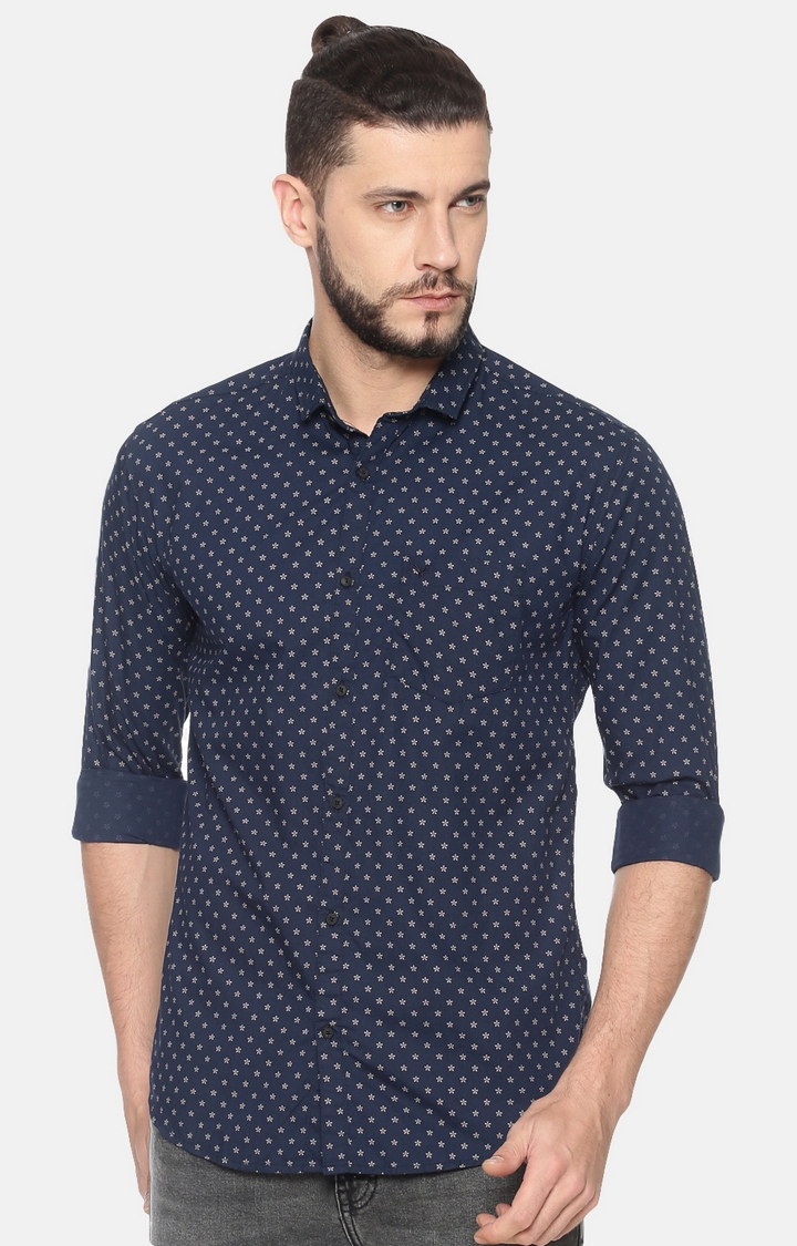 Showoff | SHOWOFF Men Navy Blue Floral Classic Collar Full Sleeves Slim Fit Casual Shirt 0