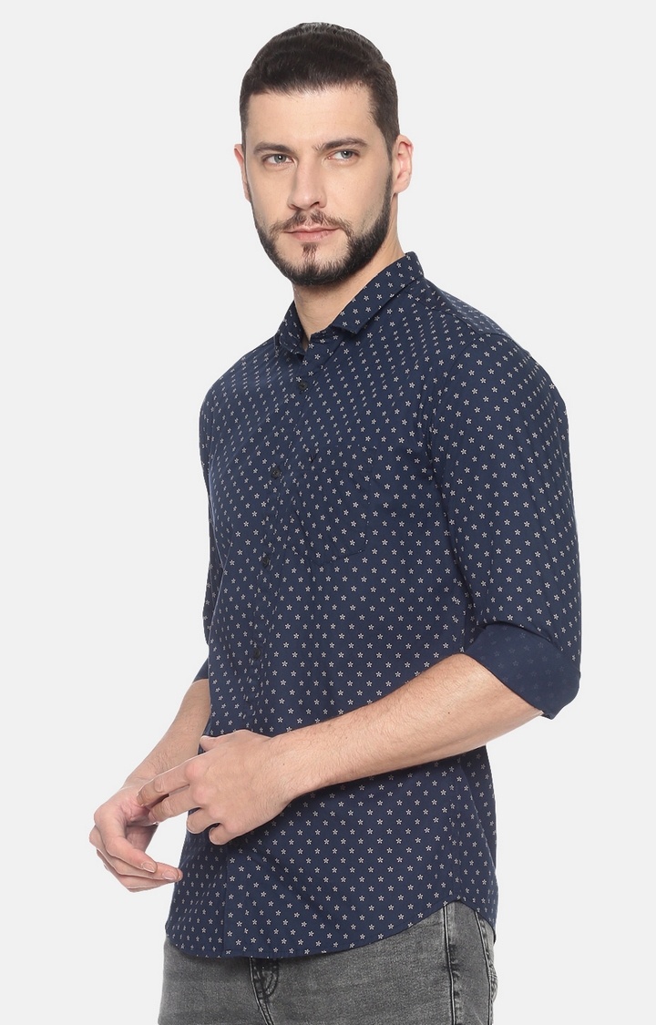 Showoff | SHOWOFF Men Navy Blue Floral Classic Collar Full Sleeves Slim Fit Casual Shirt 3