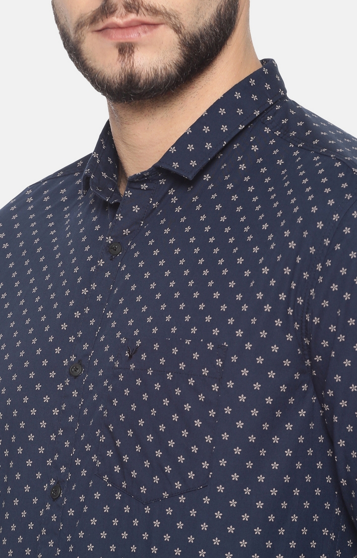 Showoff | SHOWOFF Men Navy Blue Floral Classic Collar Full Sleeves Slim Fit Casual Shirt 4