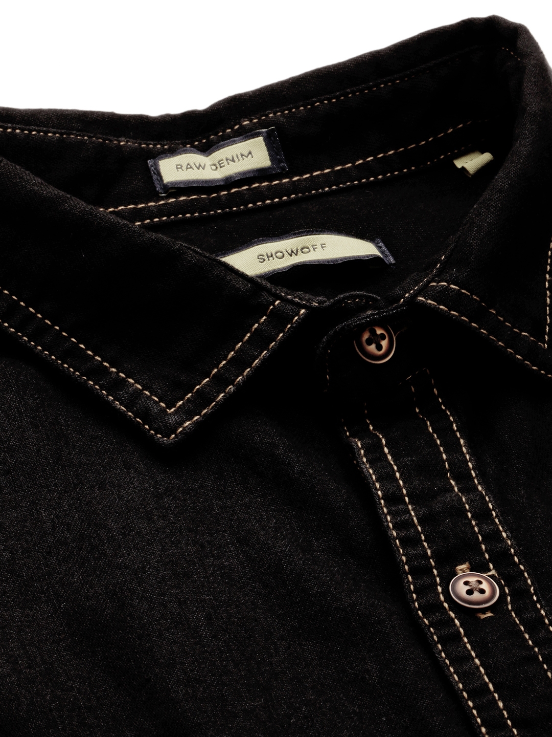 Showoff | SHOWOFF Men's Black Spread Collar Solid Classic Fit Shirt 6