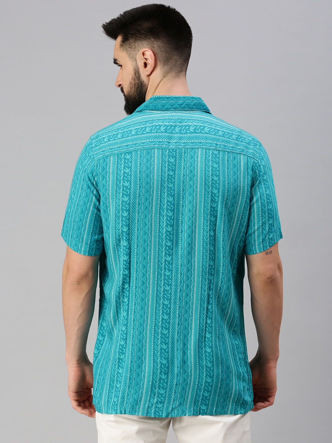 Showoff | SHOWOFF Men's Regular Sleeves Turquoise Blue Abstract Shirt 3