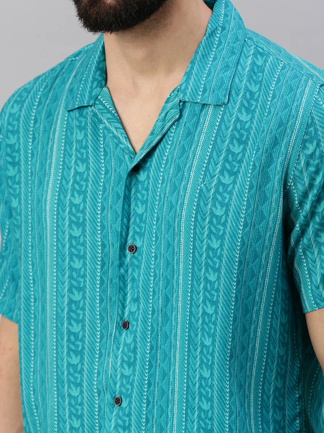 Showoff | SHOWOFF Men's Regular Sleeves Turquoise Blue Abstract Shirt 5