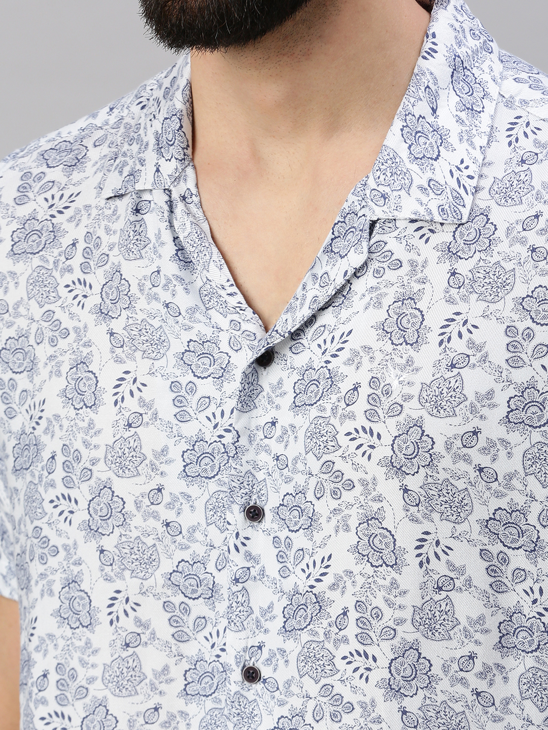 SHOWOFF Men White Printed Cuban Collar Short Sleeves Casual Shirt
