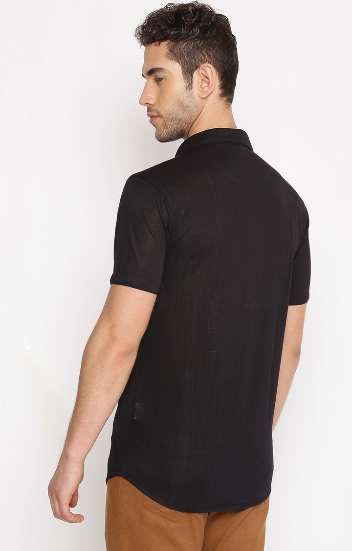 Showoff | SHOWOFF Men Black Solid Classic Collar Short Sleeves Slim Fit Casual Shirt 3