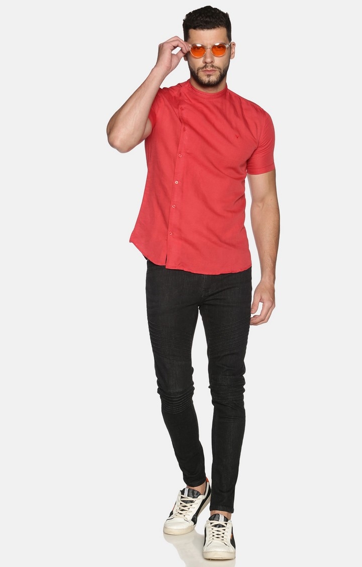 Showoff | SHOWOFF Men's Lenin Casual Red Solid Slim Fit Shirt 3