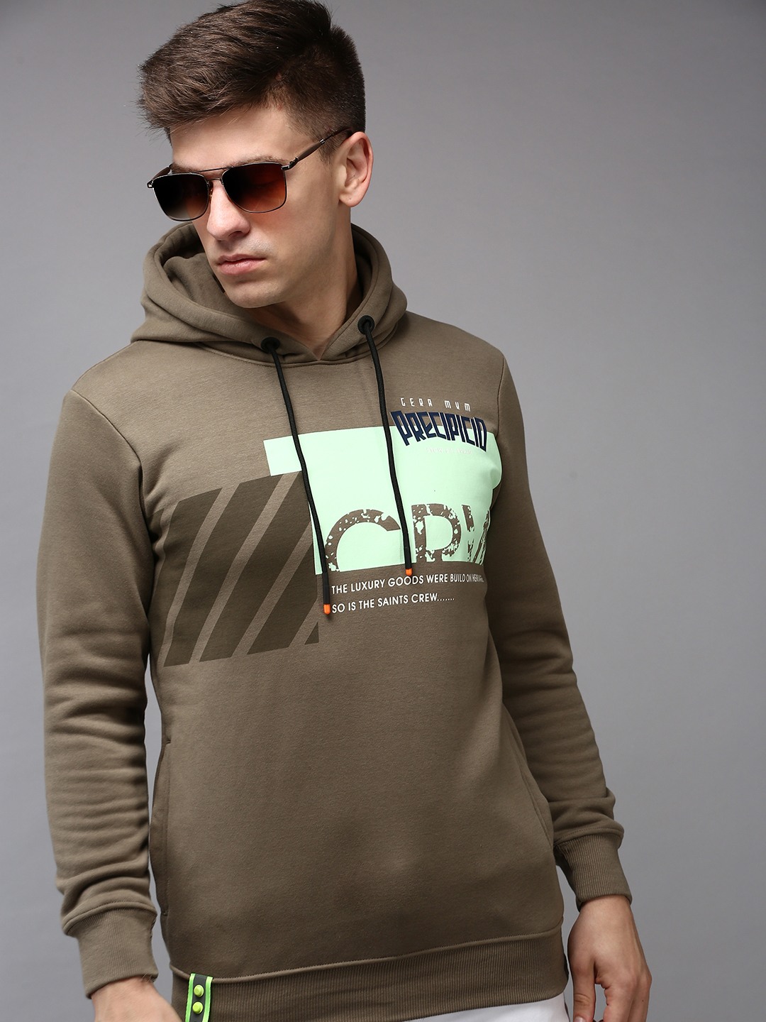 SHOWOFF Men s Hooded Neck Olive Typography Sweatshirt