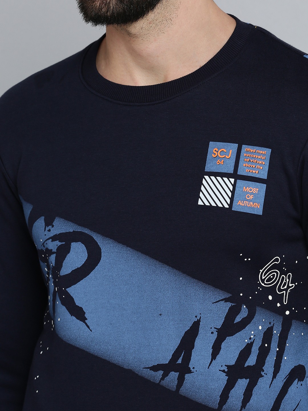 SHOWOFF Men Navy Blue Solid Round Neck Full Sleeves Pullover Sweatshirt