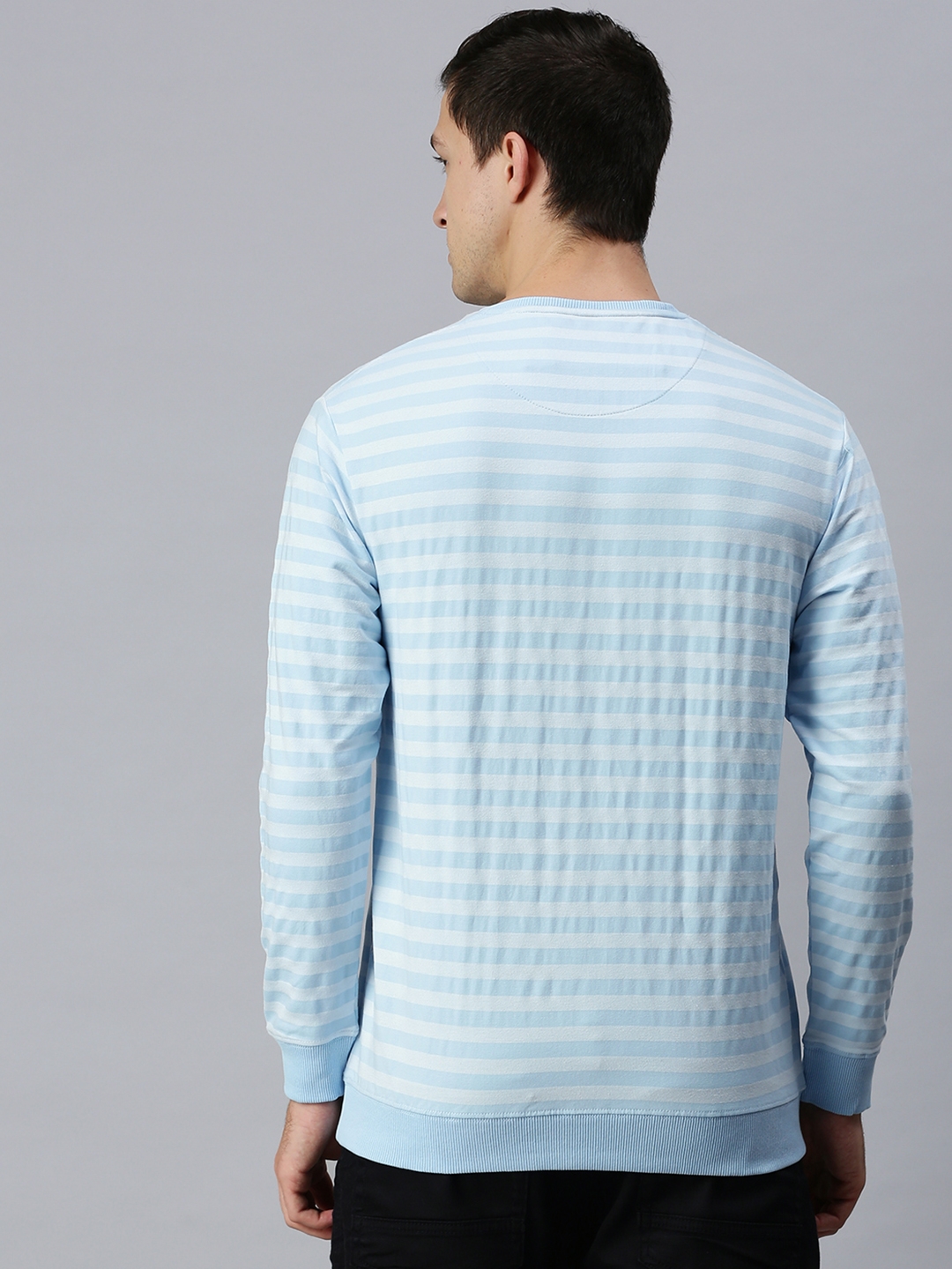 Showoff | SHOWOFF Men Blue Striped Round Neck Full Sleeves Slim Fit Mid Length Sweatshirt 2
