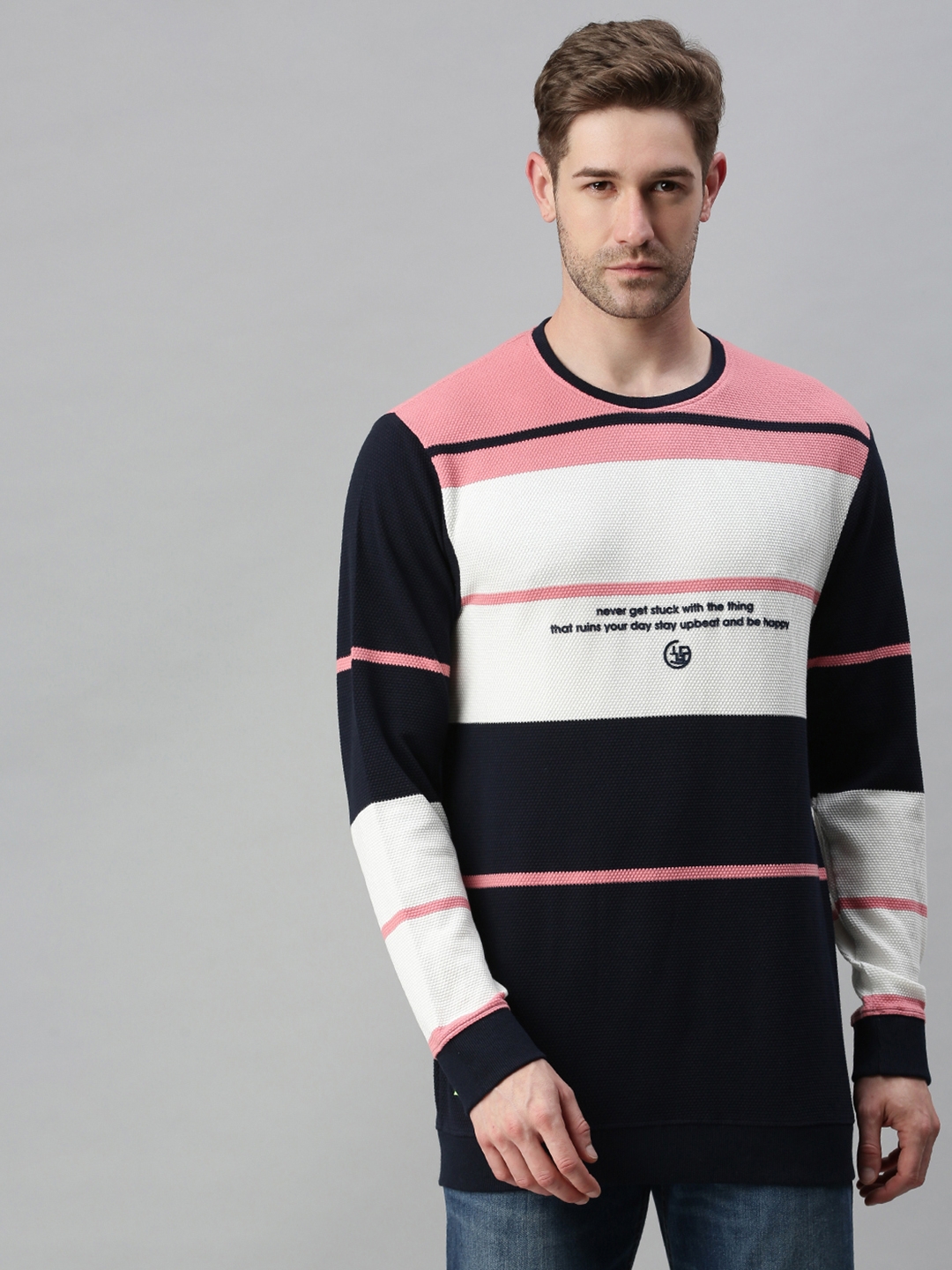 Showoff | SHOWOFF Men Multi Colourblocked Round Neck Full Sleeves Slim Fit Mid Length Sweatshirt 1