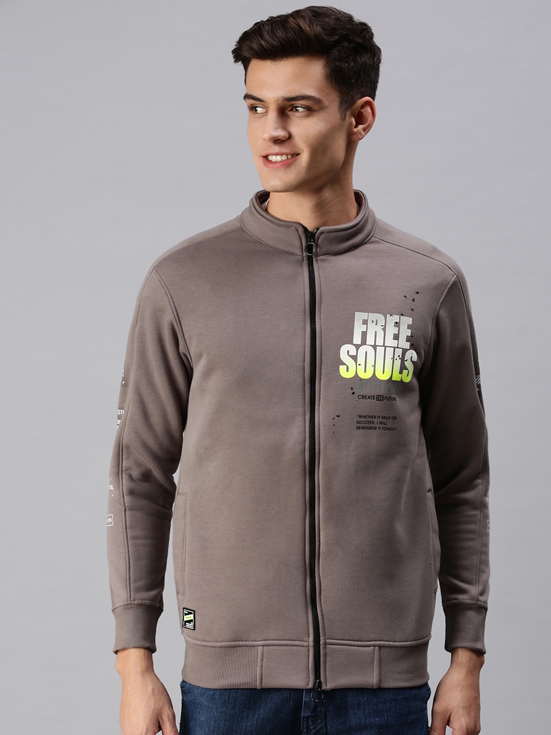Showoff | SHOWOFF Men Grey printed High Neck Full Sleeves Slim Fit Sweatshirt 0