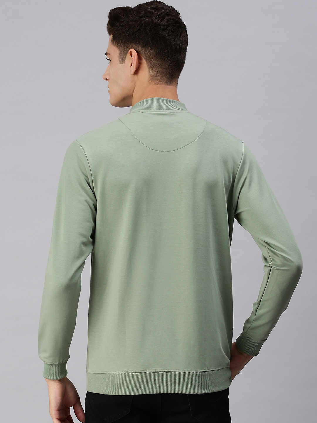 Showoff | SHOWOFF Men Green Solid High Neck Full Sleeves Slim Fit Sweatshirt 2