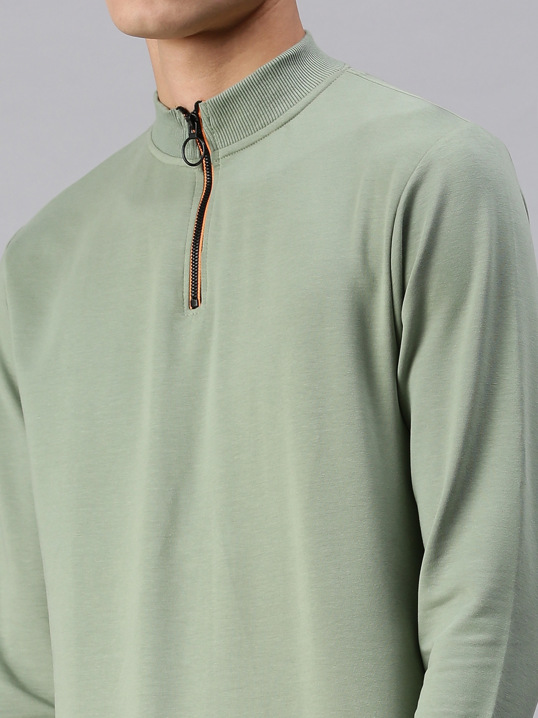 Showoff | SHOWOFF Men Green Solid High Neck Full Sleeves Slim Fit Sweatshirt 4