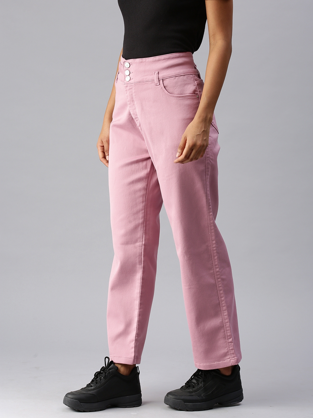 Showoff | SHOWOFF Women's Clean Look Pink Relaxed Fit Denim Jeans 1
