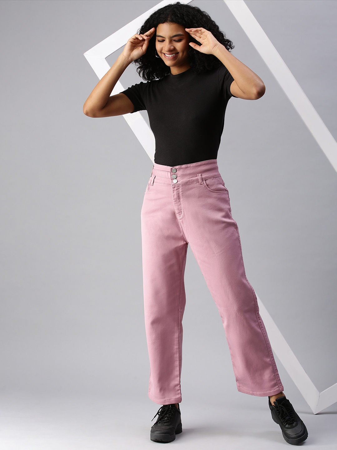 Showoff | SHOWOFF Women's Clean Look Pink Relaxed Fit Denim Jeans 3