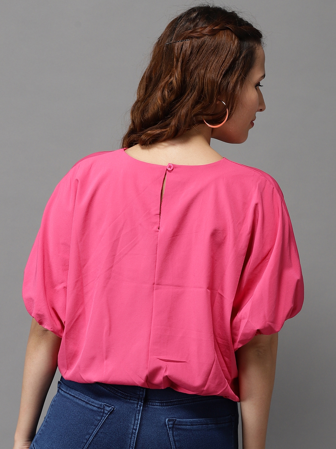 Showoff | SHOWOFF Women Pink Solid Round Neck Short Sleeves Regular Corset Top 2