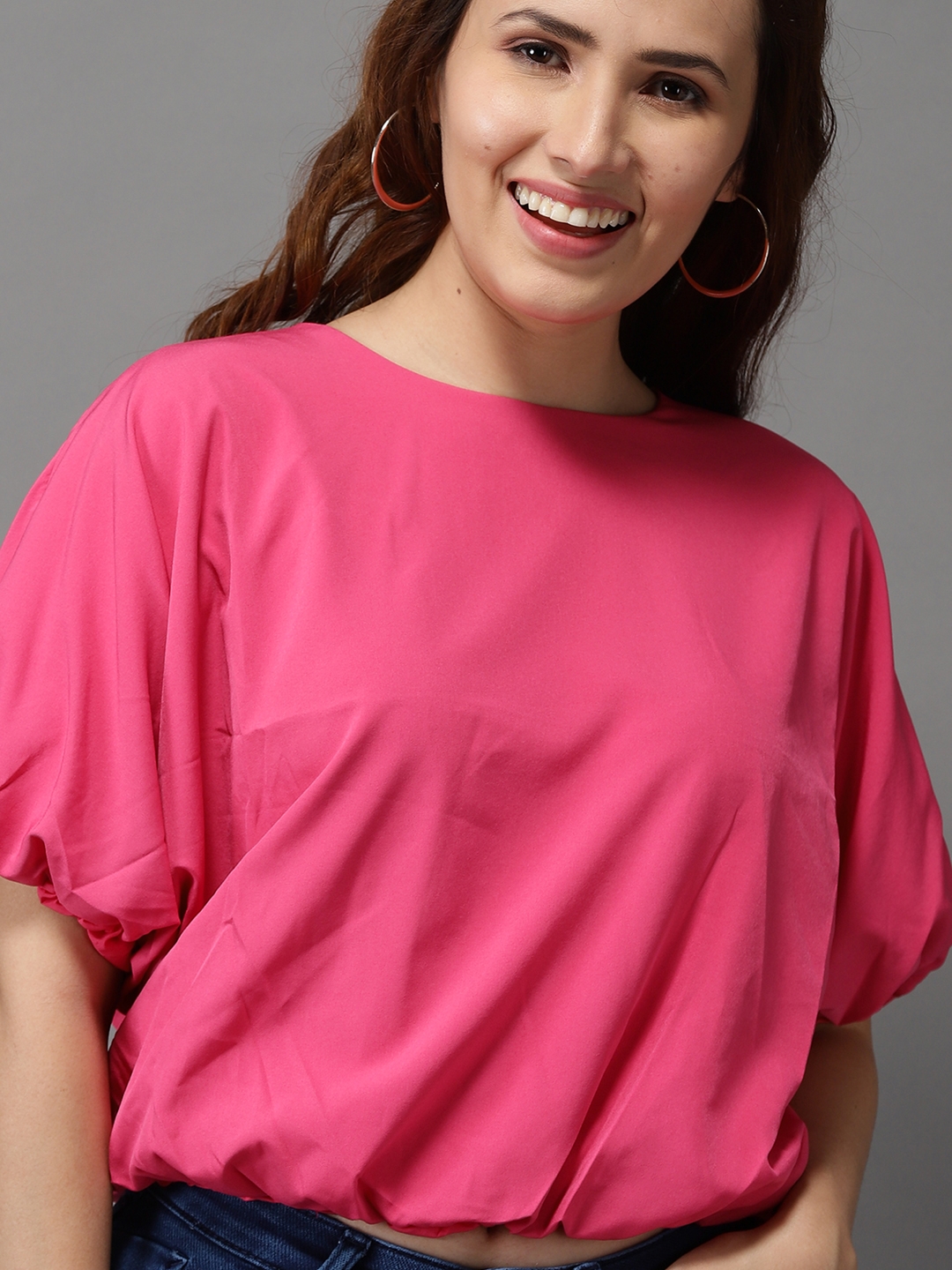 Showoff | SHOWOFF Women Pink Solid Round Neck Short Sleeves Regular Corset Top 4