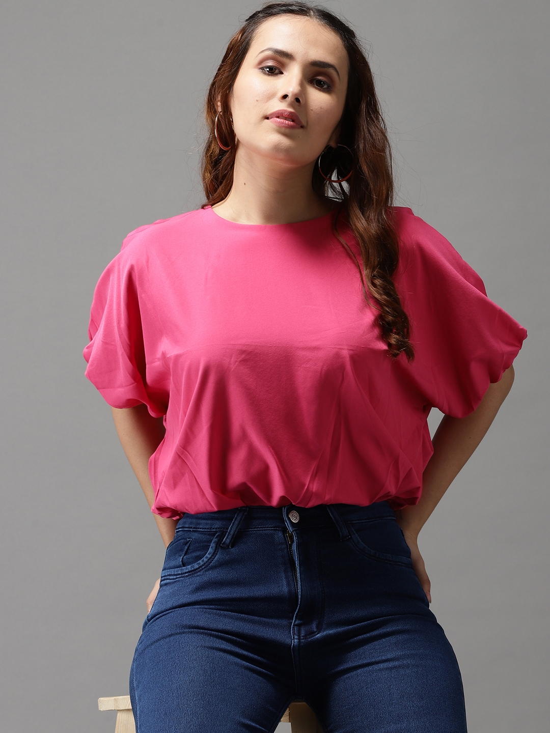 Showoff | SHOWOFF Women Pink Solid Round Neck Short Sleeves Regular Corset Top 5