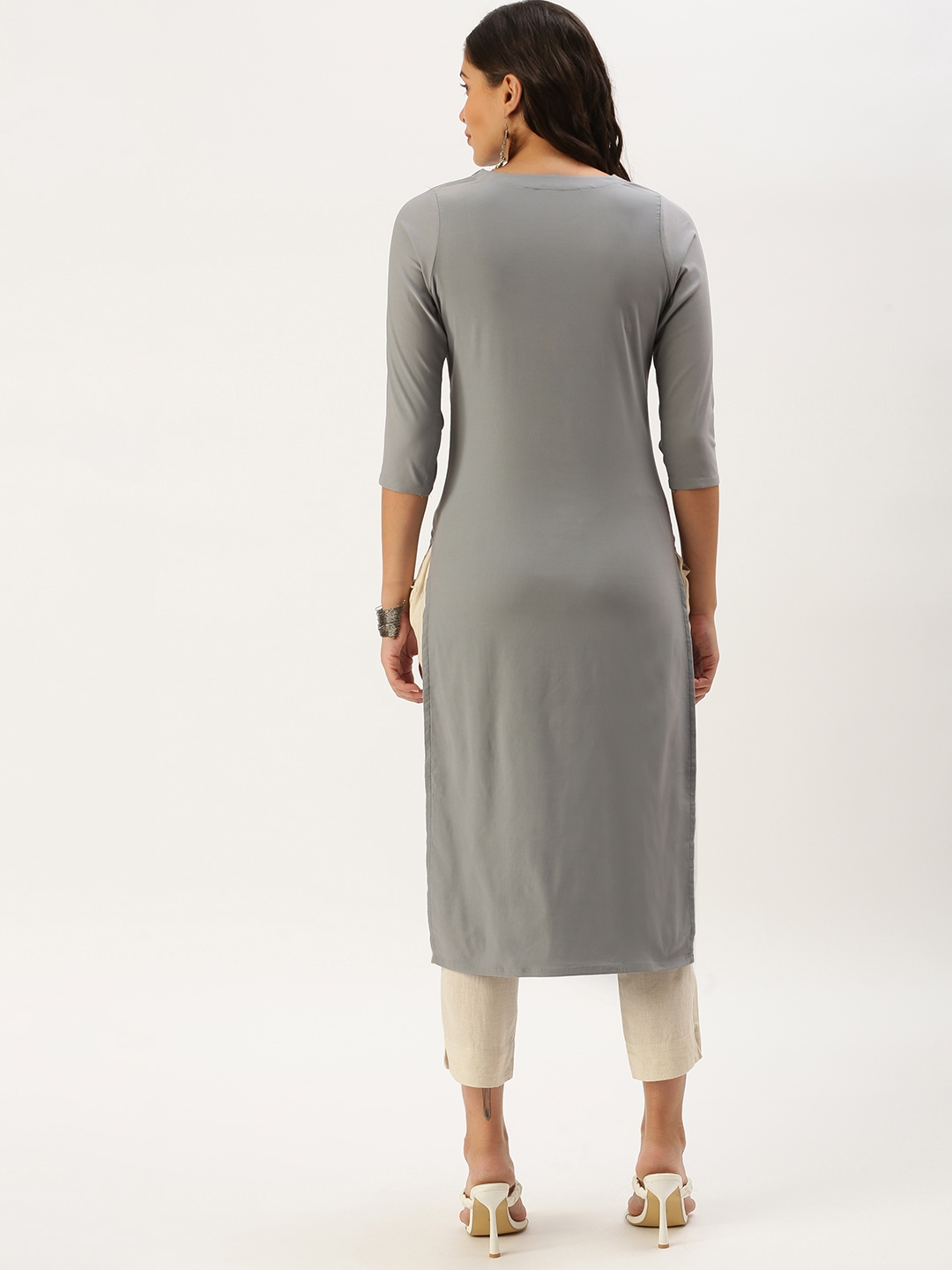 Showoff | SHOWOFF Women's Mid Length Grey Solid Kurta 2