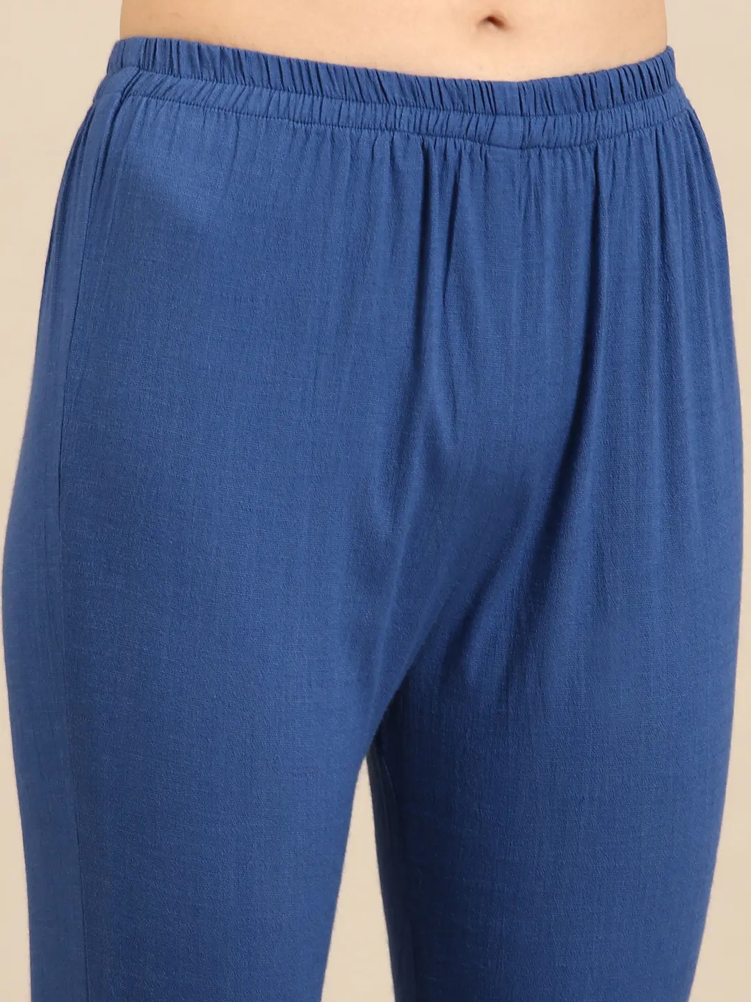 Showoff | SHOWOFF Women Blue Embroidered  Scoop Neck Three-Quarter Sleeves Mid Length Straight Kurta Set 7