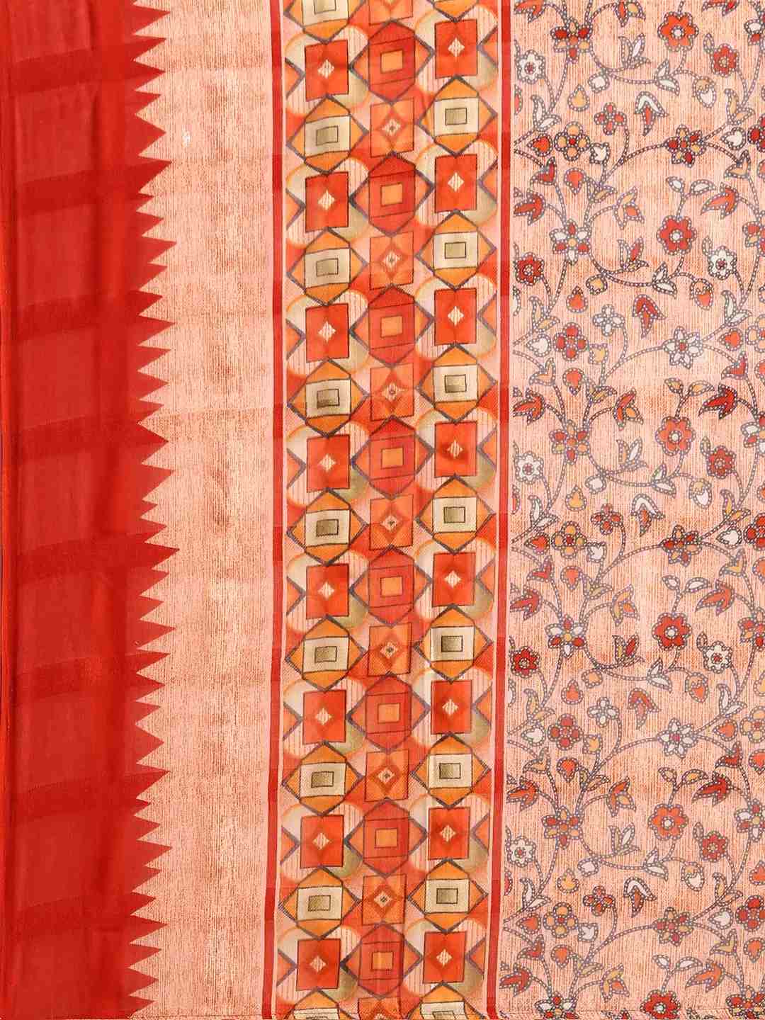 SHOWOFF Women Peach Printed Scoop Neck Three-Quarter Sleeves Mid Length Straight Kurta Set