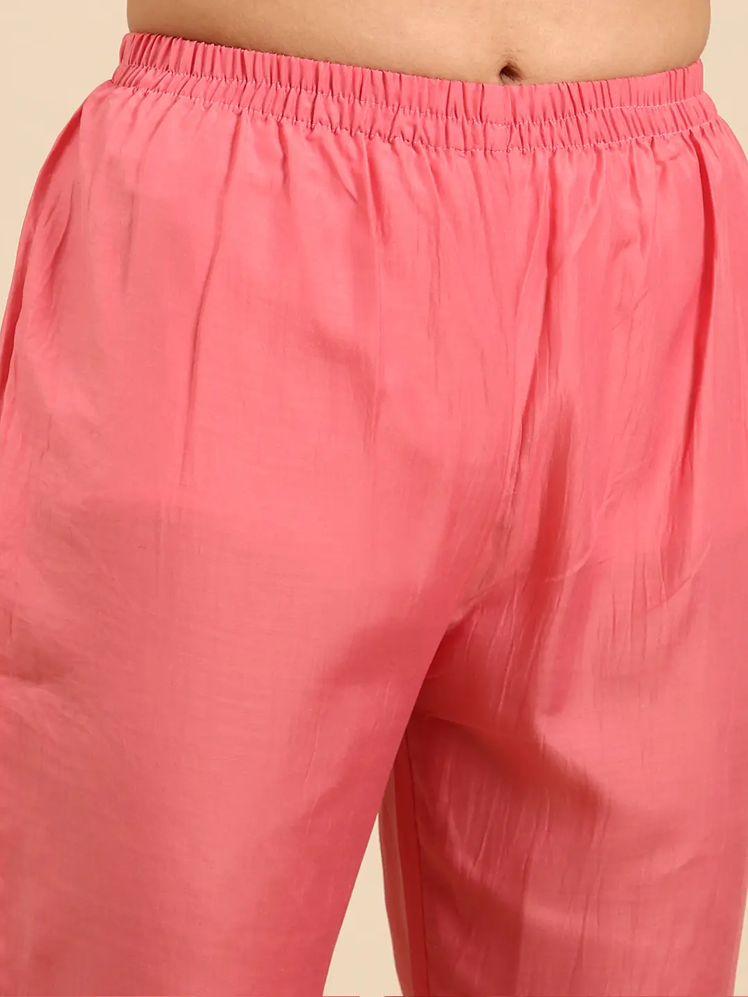 SHOWOFF Women Pink Dyed  Scoop Neck Three-Quarter Sleeves Mid Length Straight Kurta Set