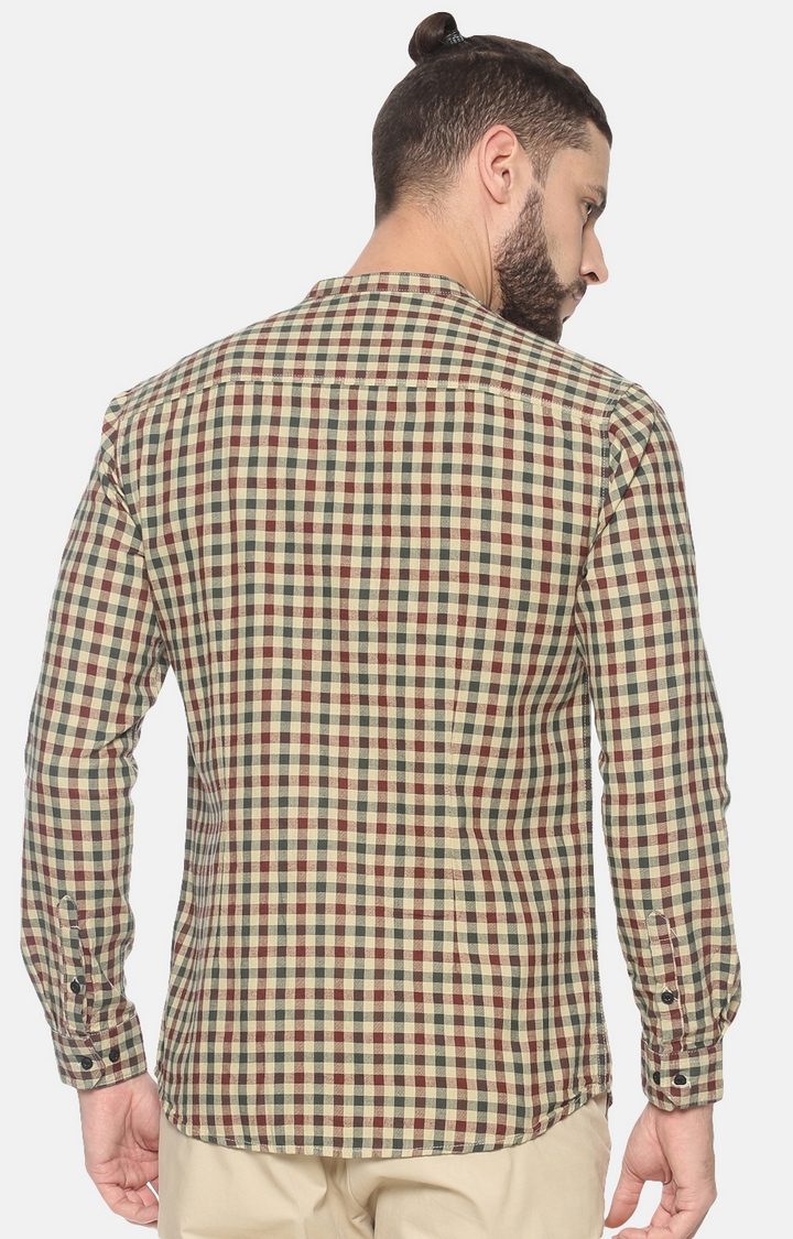 Showoff | SHOWOFF Men Green Checked Mandarin Collar Full Sleeves Slim Fit Casual Shirt 1