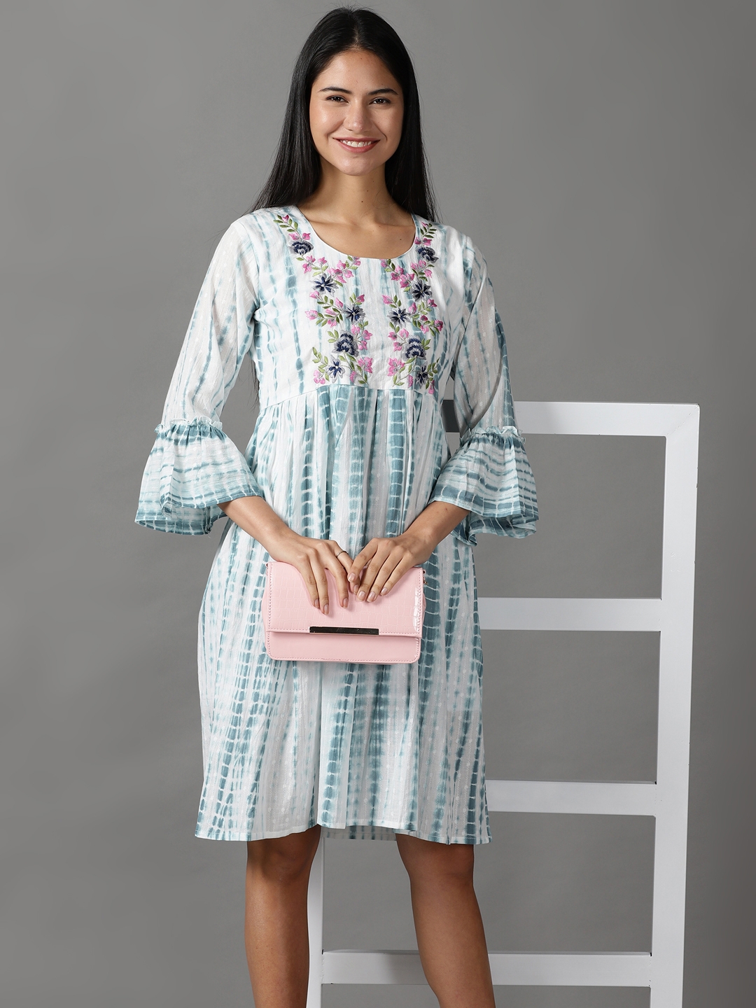 Pink Midi Elastic Fabric Dress with Digital Floral Print - StarShinerS