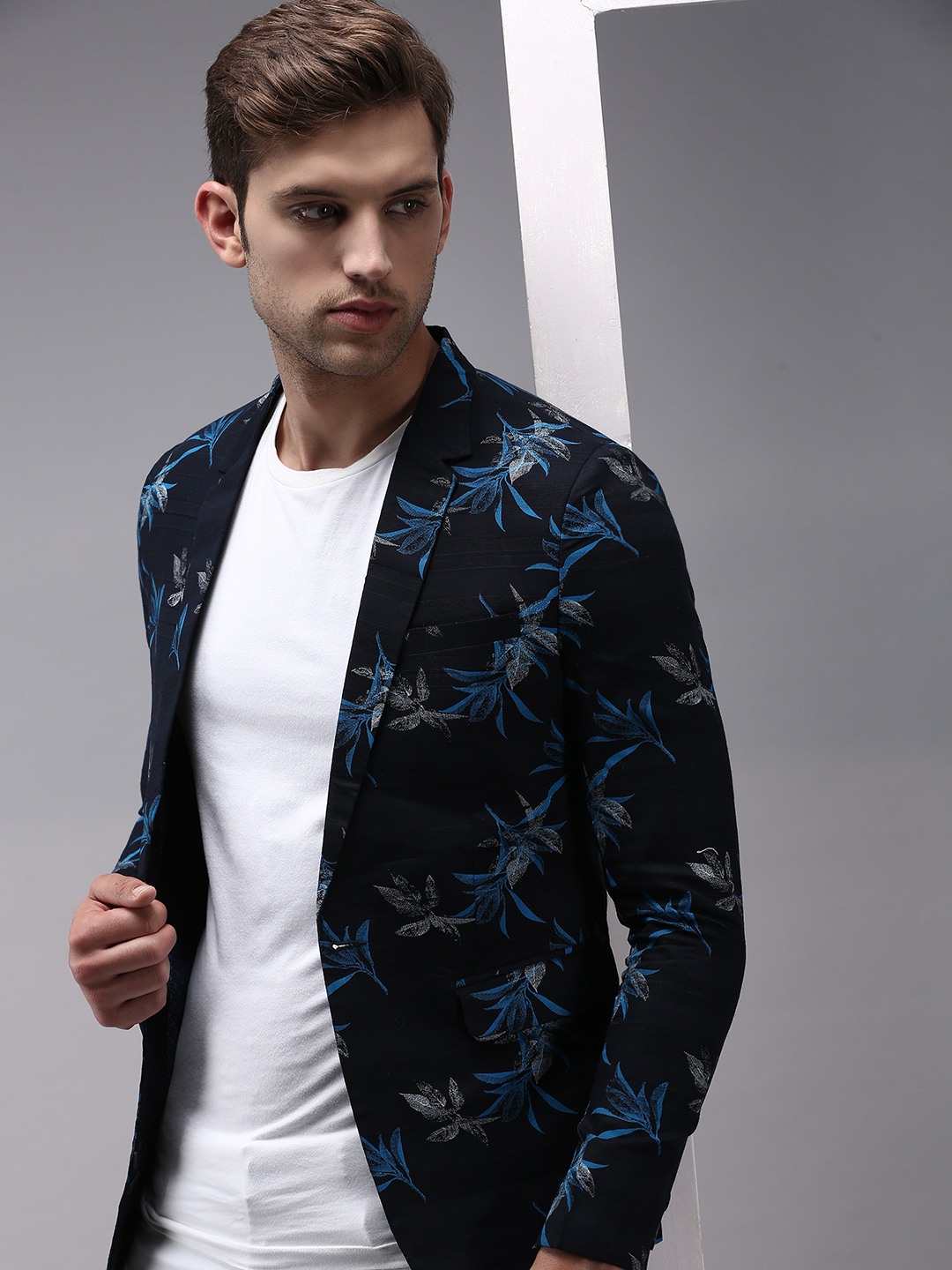 Navy blue printed blazer 2025
