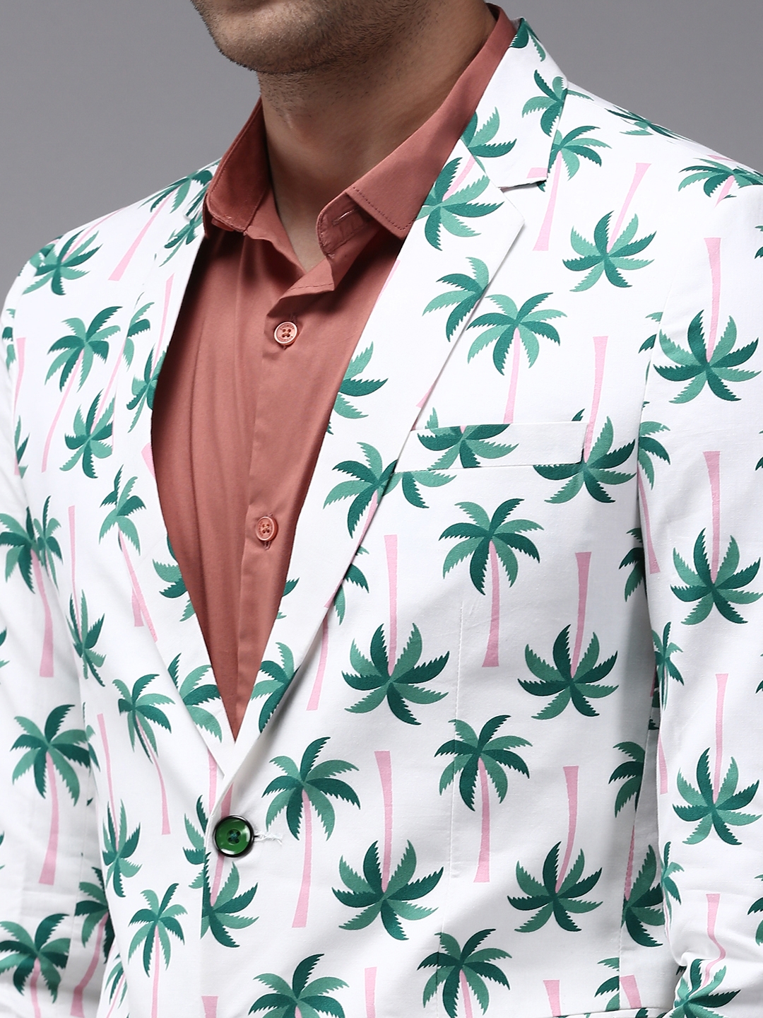 Showoff | SHOWOFF Men White Printed  Mandarin Collar Full Sleeves Open Front Blazer 5