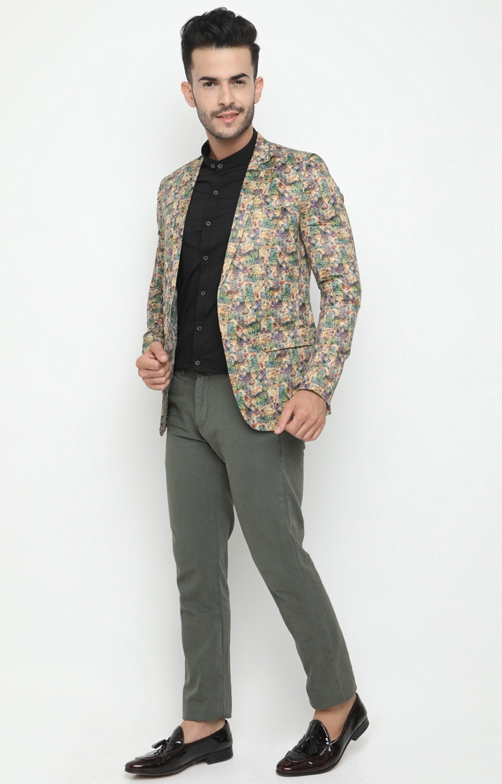 Showoff | SHOWOFF Men's Full Sleeve Slim Fit Self Design Khaki Casual Blazer 1